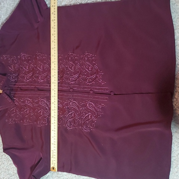 Dress Barn Women's Vintage Burgandy Embroidered Long Sleeve Button Up Blouse - Picture 5 of 10